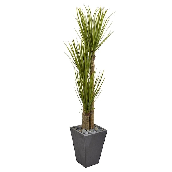 Nearly Natural 5.5 ft. Triple Stalk Yucca Artificial Plant in Slate Planter 6432 - main
